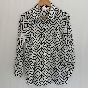 Jude Connally 100% Cotton Black and White Printed Button Down Blouse Size Small